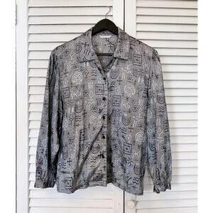 Vintage Silver Metallic Tribal Long Sleeved Blouse Kwunyat, Women's size M